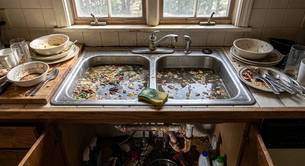 clogged-Overflowing Kitchen Sink