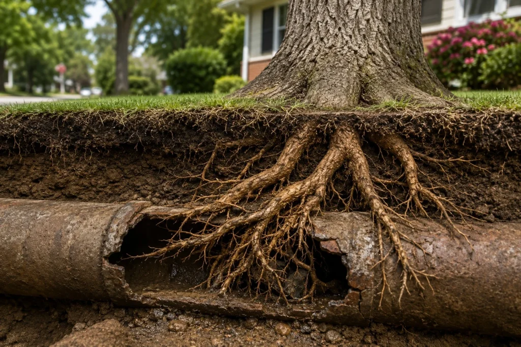 Tree Roots Invading a Broken Sewer Pipe