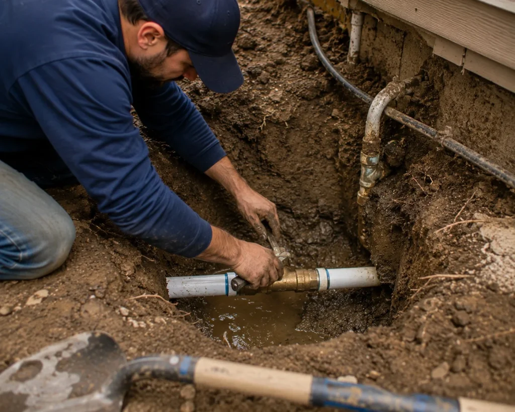 repairing a water line in hickory